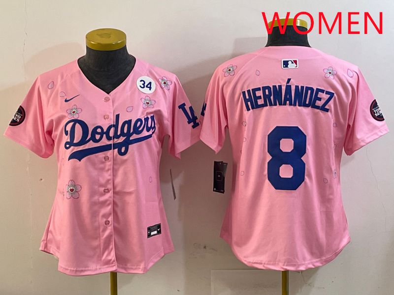 Women Los Angeles Dodgers 8 Hernandez Pink Sakura Edition 2025 Nike MLB Jersey style 4